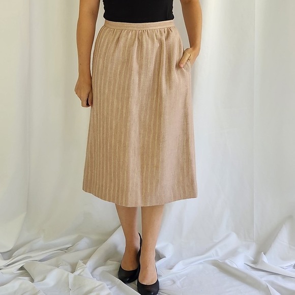 80s/90s Pink and Cream Striped Skirt Suit - Picture 4 of 6